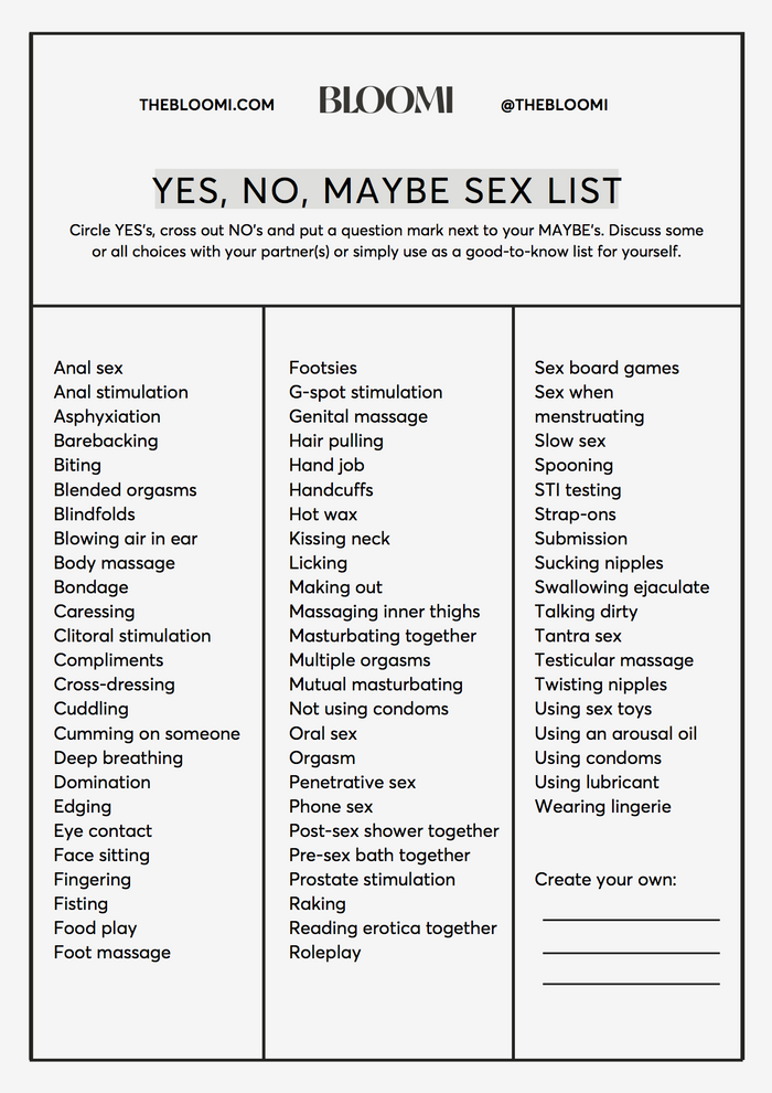 A sex guide: yes, no, maybe list